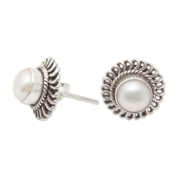 Alternate image for Sterling Silver Stud Earrings with White Cultured Pearls Bright Destiny