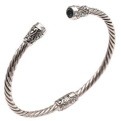 Alternate image for Blue Topaz and Sterling Silver Cuff Bracelet from Bali Spiral Temple