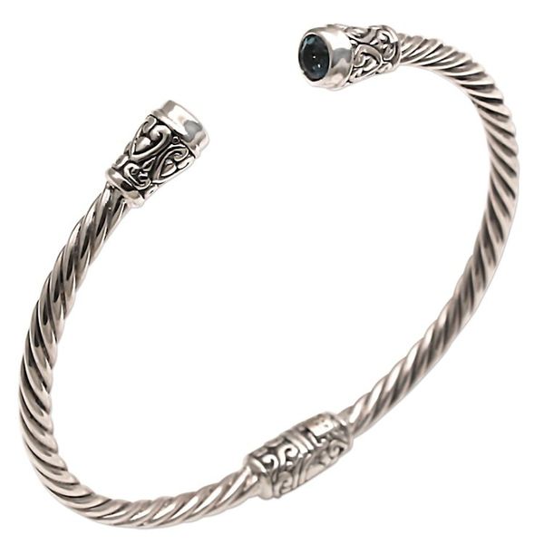 Alternate image for Blue Topaz and Sterling Silver Cuff Bracelet from Bali Spiral Temple