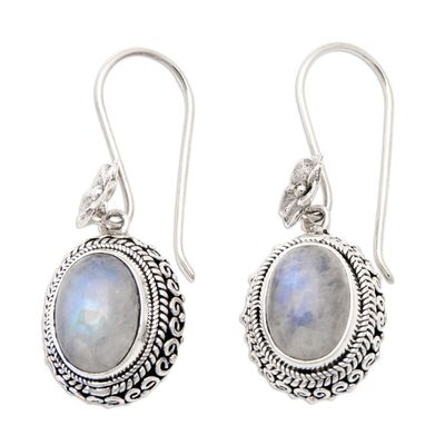 Alternate image for Traditional Natural Rainbow Moonstone Dangle Earrings Queen Moonlight