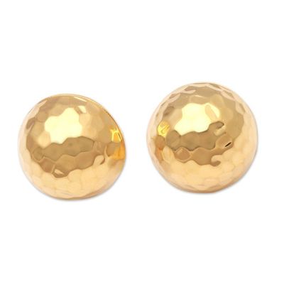 Alternate image for Domed Gold Plated Sterling Silver Button Earrings from Bali Hammered Domes