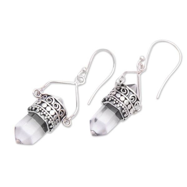 Alternate image for Traditional Dangle Earrings with Natural Clear Quartz Gems Strive for Justice
