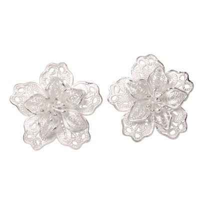 Alternate image for Sterling Silver Filigree Earrings Crafted by Hand in Bali Filigree Magnolia
