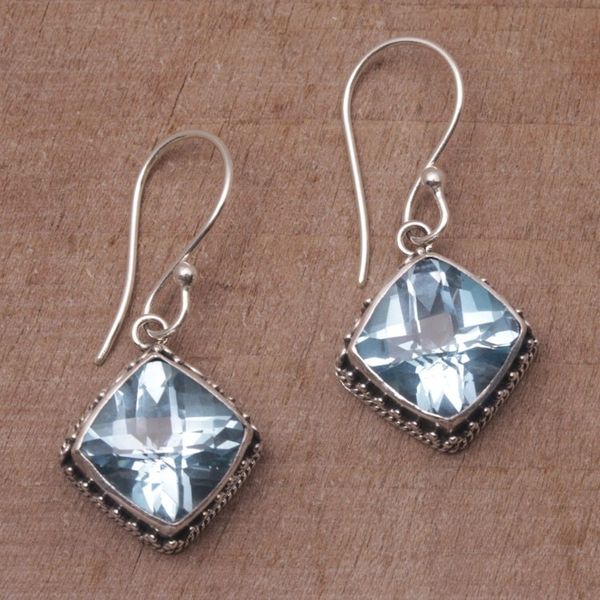 Alternate image for Blue Topaz and Silver Bubble Motif Dangle Earrings from Bali Eyes of Pura