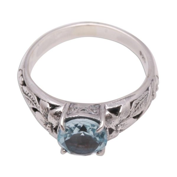 Alternate image for Floral Blue Topaz Single-Stone Ring from Bali Floral Glint