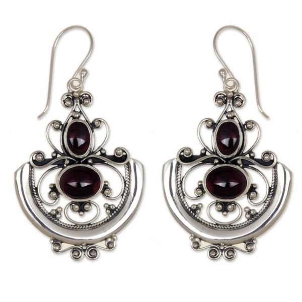 Alternate image for Sterling Silver Garnet Dangle Earrings Arabesques
