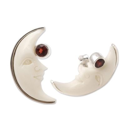 Alternate image for Garnet Crescent Moon Button Earrings from Bali Moon Awakening