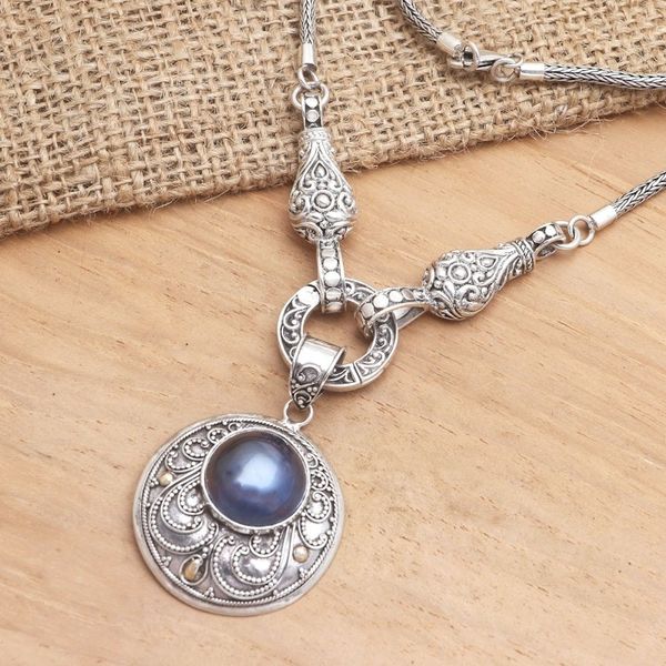 Alternate image for Hand Crafted Cultured Mabe Pearl Pendant Necklace from Bali Ocean Heart