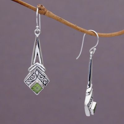 Alternate image for Peridot and Sterling Silver Dangle Earrings from Indonesia Bali Gleam