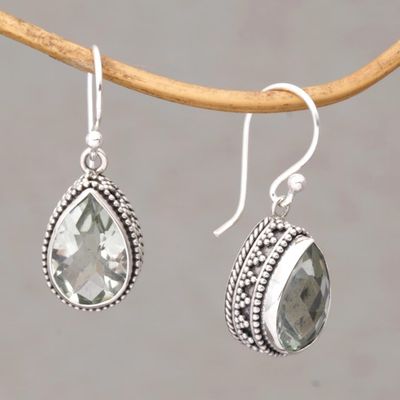Alternate image for Prasiolite and Silver Teardrop Dangle Earrings from Bali Sparkling Spring