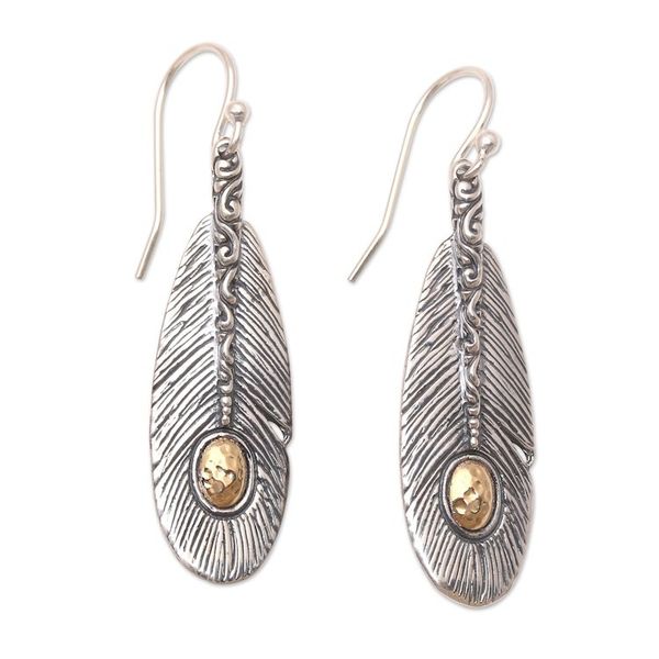 Alternate image for Gold-Accented Dangle Earrings with Feather Motif Fly High