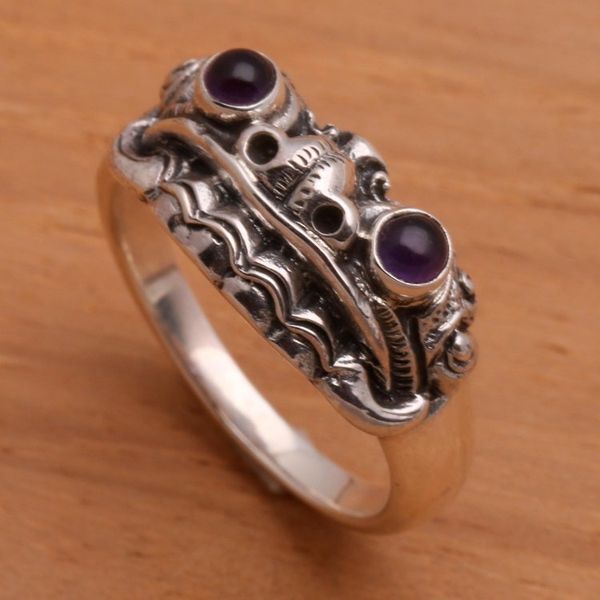 Alternate image for Mens Artisan Crafted Sterling Silver and Amethyst Ring Immortal Eclipse