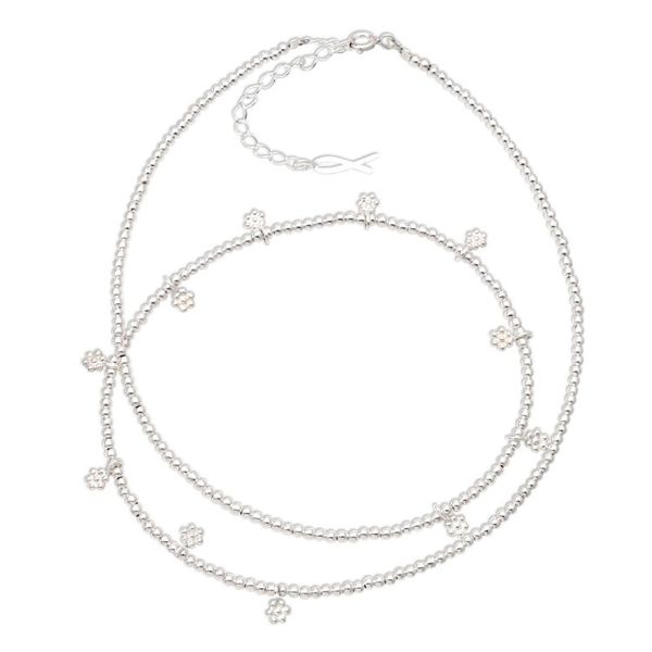 Alternate image for Hand Made Sterling Silver Floral Charm Necklace Silver Flora