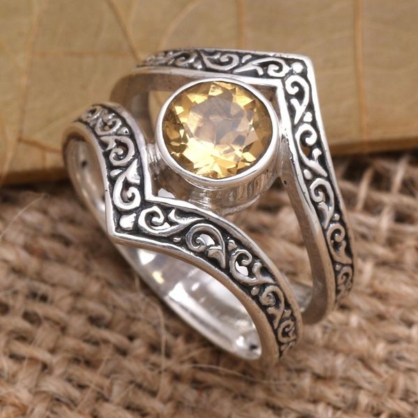 Alternate image for One Carat Citrine and Silver Cocktail Ring Crown of Sunshine