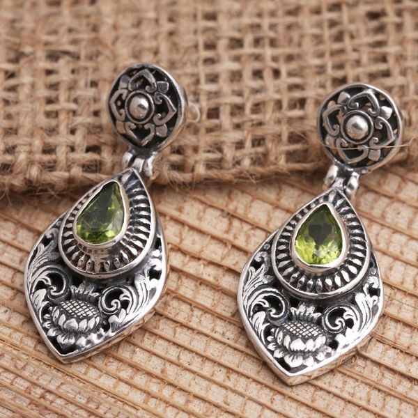 Alternate image for Sterling Silver and Peridot Dangle Earrings Lotus Lake in Green