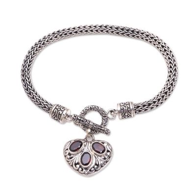 Alternate image for Heart-Shaped Garnet Chain Bracelet from Bali Three Times the Love