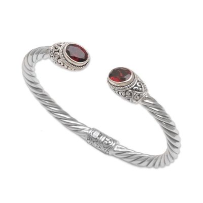 Alternate image for Sterling Silver and Faceted Garnet Hinged Cuff Bracelet Fiery Royalty
