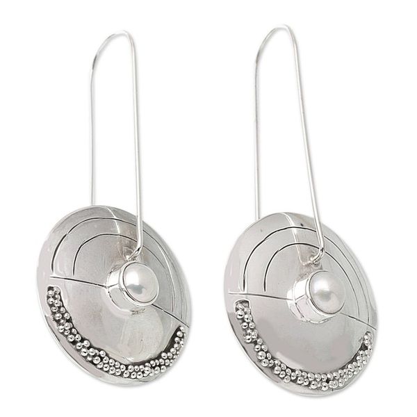 Alternate image for Modern Pearl Sterling Silver Drop Earrings Moonlight Sand