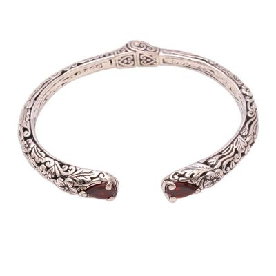 Alternate image for Floral Garnet Cuff Bracelet Crafted in Bali Hint of Twilight