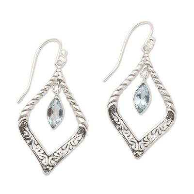 Alternate image for Sterling Silver and Blue Topaz Fair Trade Balinese Earrings Island Queen