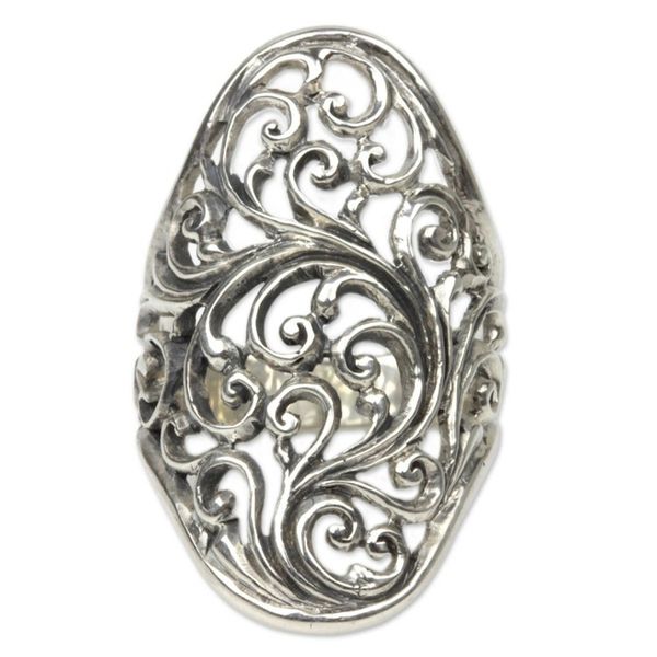 Alternate image for Hand Crafted Sterling Silver Cocktail Ring from Indonesia Sukawati Fern