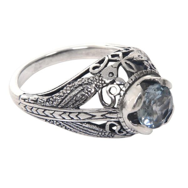 Alternate image for Balinese Sterling Silver and Blue Topaz Bird Theme Ring Starling Romance
