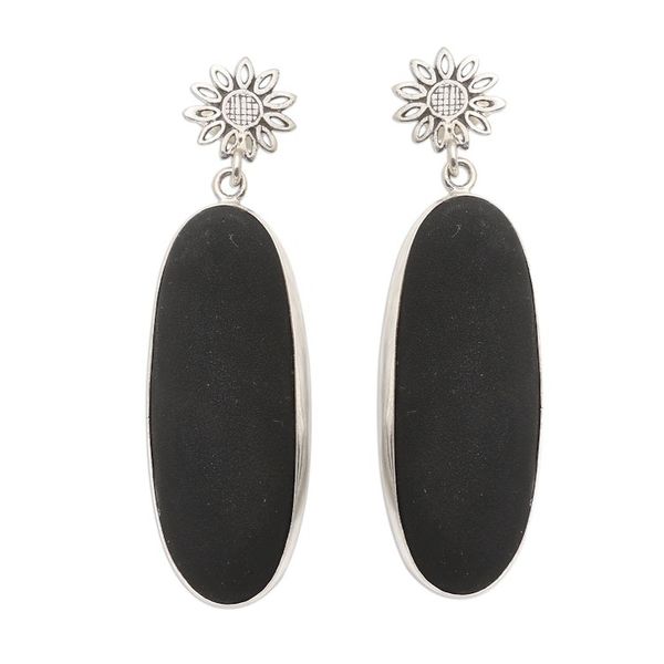 Alternate image for Sterling Silver and Black Lava Stone Oval Dangle Earrings Long Oval Shadow