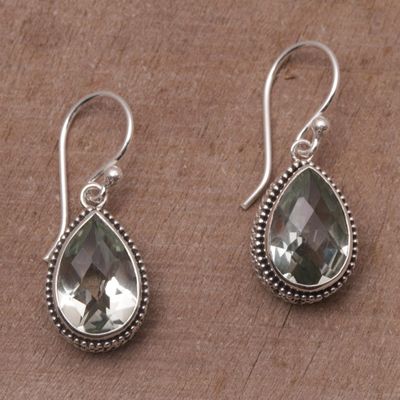 Alternate image for Prasiolite and Silver Teardrop Dangle Earrings from Bali Sparkling Spring
