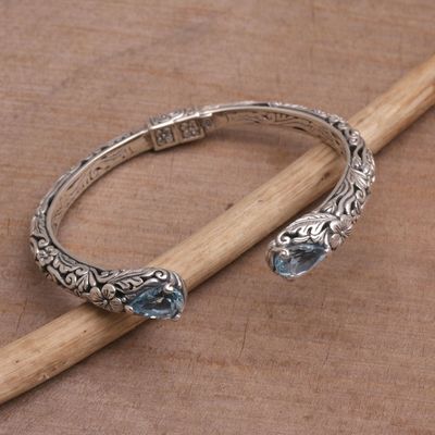 Alternate image for Floral Blue Topaz and Silver Cuff Bracelet from Bali Transcendent Forest