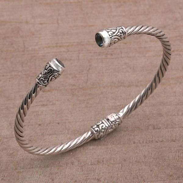Alternate image for Blue Topaz and Sterling Silver Cuff Bracelet from Bali Spiral Temple