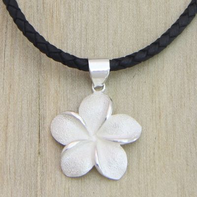 Alternate image for Hand Crafted Womens Floral Sterling Silver Necklace Frangipani
