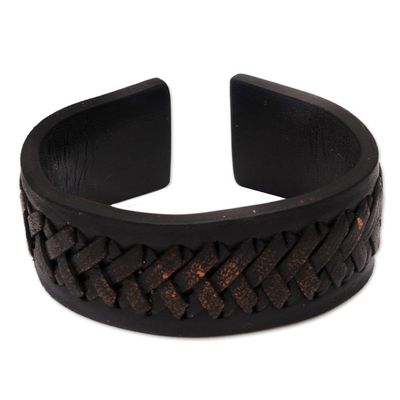 Alternate image for Black Leather Cuff Bracelet with Criss-Cross Laces Tenacity