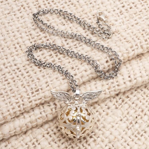 Alternate image for Handmade Angel Wing Sterling Silver Harmony Ball Necklace Wings of an Angel