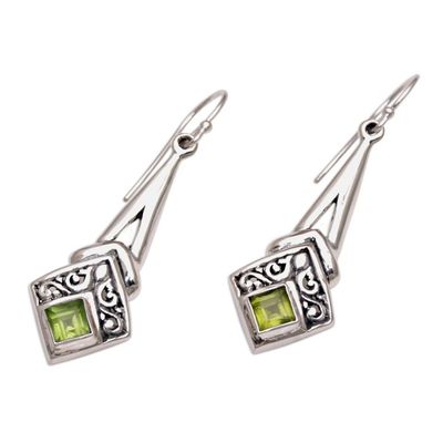 Alternate image for Peridot and Sterling Silver Dangle Earrings from Indonesia Bali Gleam