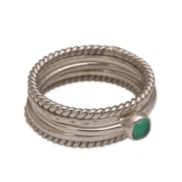 Alternate image for Sterling Silver and Green Agate Stacking Rings Set of 5 As One