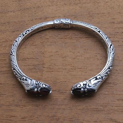 Alternate image for Garnet and Sterling Silver Elephant Motif Cuff Bracelet Elephants Treasure