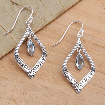 Alternate image for Sterling Silver and Blue Topaz Fair Trade Balinese Earrings Island Queen