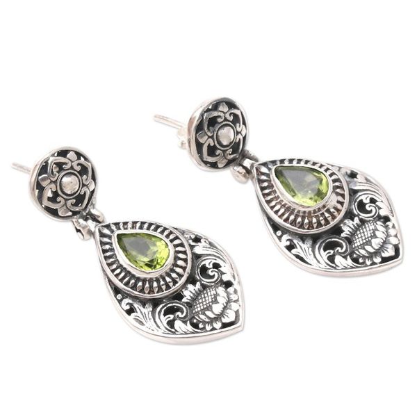 Alternate image for Sterling Silver and Peridot Dangle Earrings Lotus Lake in Green