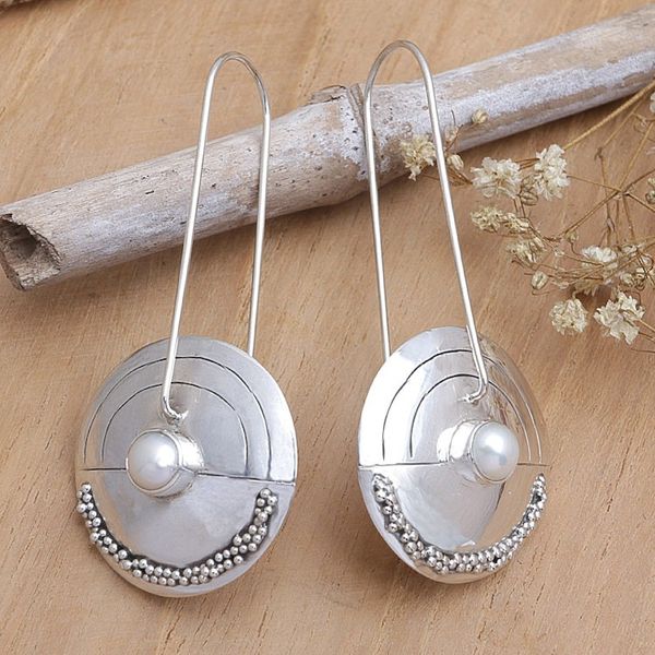 Alternate image for Modern Pearl Sterling Silver Drop Earrings Moonlight Sand