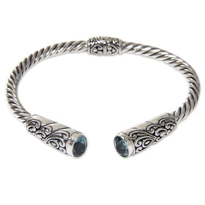 Alternate image for Blue Topaz on Sterling Silver Hinged Cuff Bracelet from Bali Beacon of Light