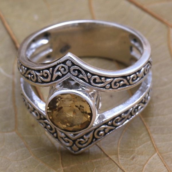 Alternate image for One Carat Citrine and Silver Cocktail Ring Crown of Sunshine