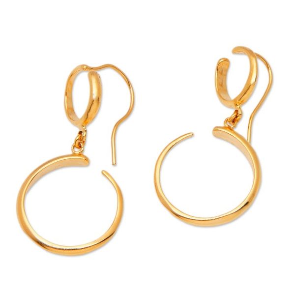 Alternate image for Modern 18k Gold-Plated Brass Dangle Earrings with Hoops Radiant Full Moon