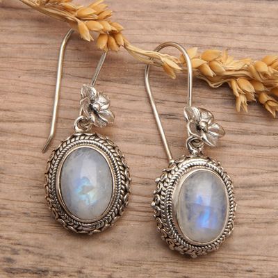 Alternate image for Traditional Natural Rainbow Moonstone Dangle Earrings Queen Moonlight