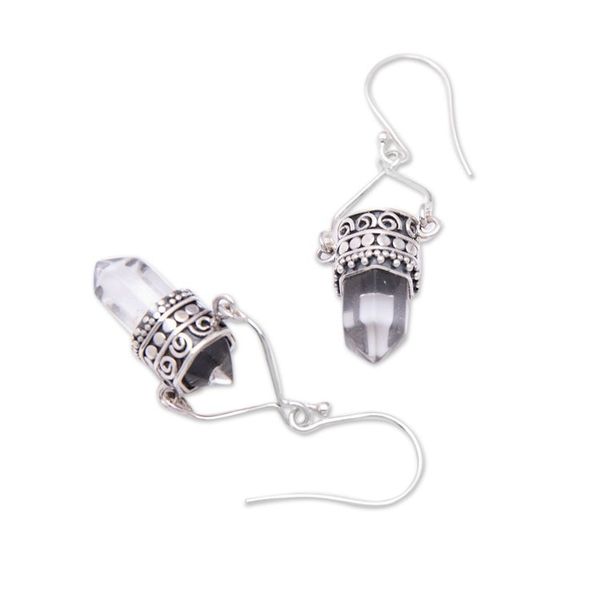 Alternate image for Traditional Dangle Earrings with Natural Clear Quartz Gems Strive for Justice