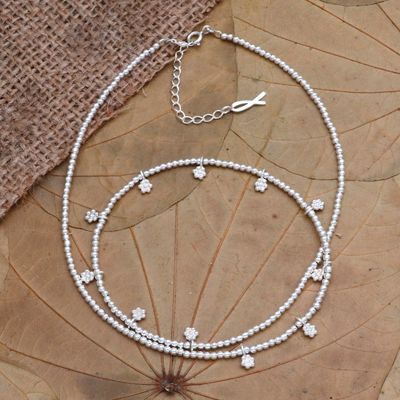 Alternate image for Hand Made Sterling Silver Floral Charm Necklace Silver Flora