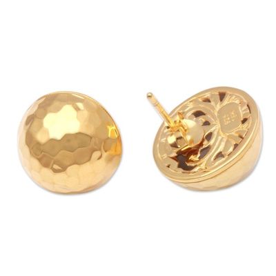 Alternate image for Domed Gold Plated Sterling Silver Button Earrings from Bali Hammered Domes