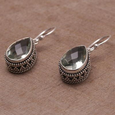 Alternate image for Prasiolite and Silver Teardrop Dangle Earrings from Bali Sparkling Spring