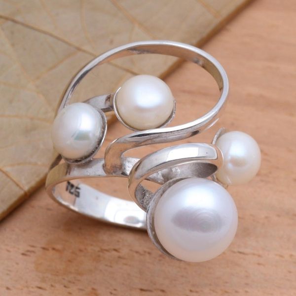Alternate image for Creamy White Cultured Pearl Cocktail Ring Wave Crest