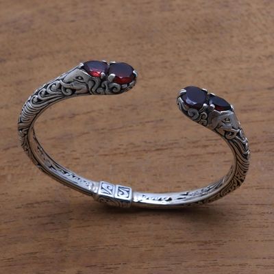 Alternate image for Garnet and Sterling Silver Elephant Motif Cuff Bracelet Elephants Treasure