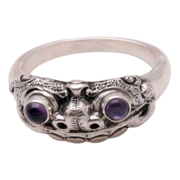 Alternate image for Mens Artisan Crafted Sterling Silver and Amethyst Ring Immortal Eclipse